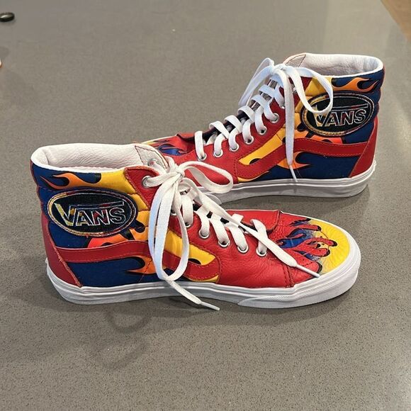 Vans Sk8-Hi Racer Leather and Canvas Sneaker in Awesome Red / True Blue - Picture 3 of 12